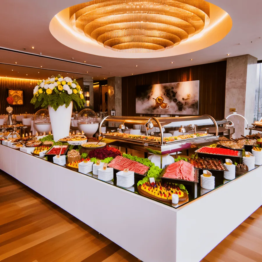 Estación de buffet montada para un evento social