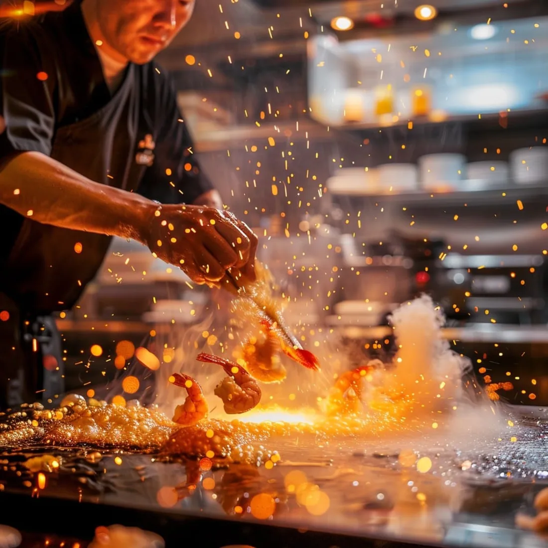 Estación de teppanyaki en vivo durante un evento en Bogotá
