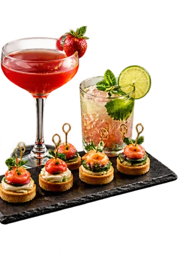 Cócteles de autor y canapés de salmón sobre pizarra