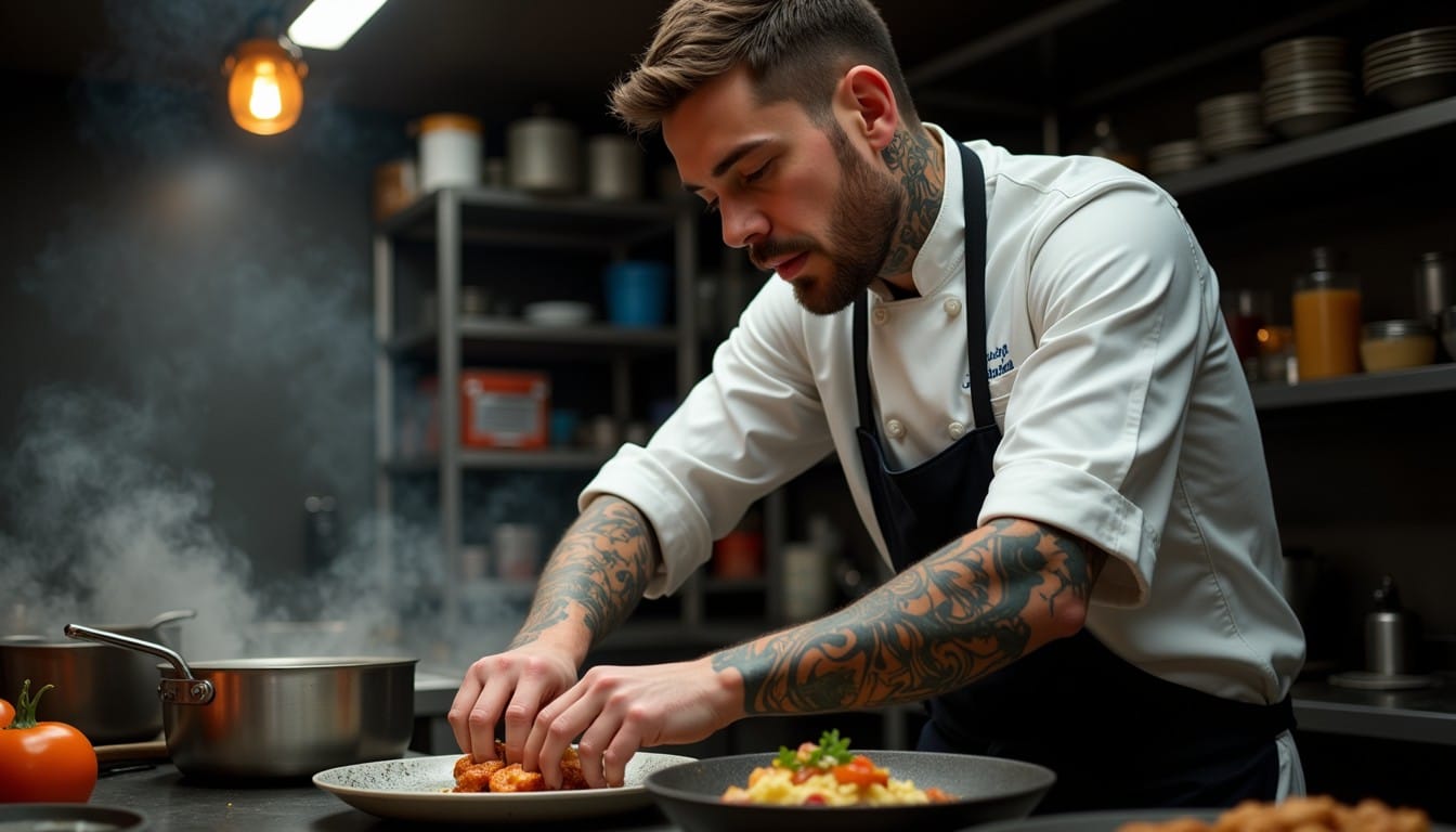 chef cocinando en una cocina profesional para servicio a domicilio
