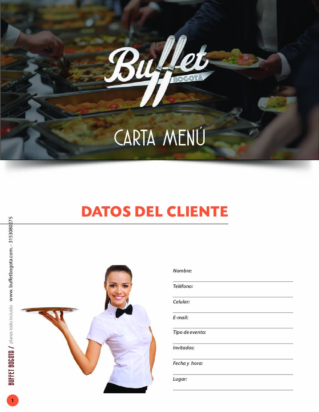 Carta y menú con precios de comida para eventos en Bogotá