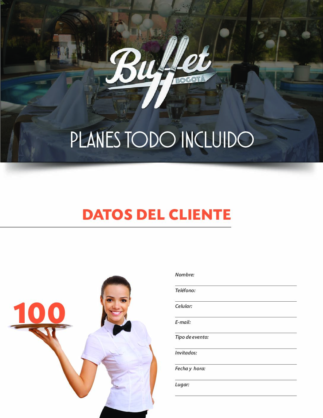Plan todo incluido de buffet para 100 invitados en Bogotá